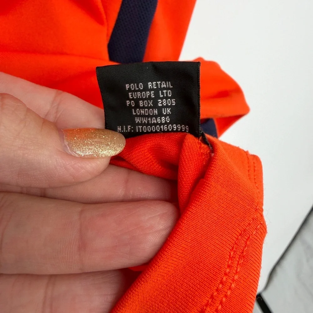 RLX Ralph Lauren Mens Polo Orange‎ Navy Performance Golf Shirt Size M